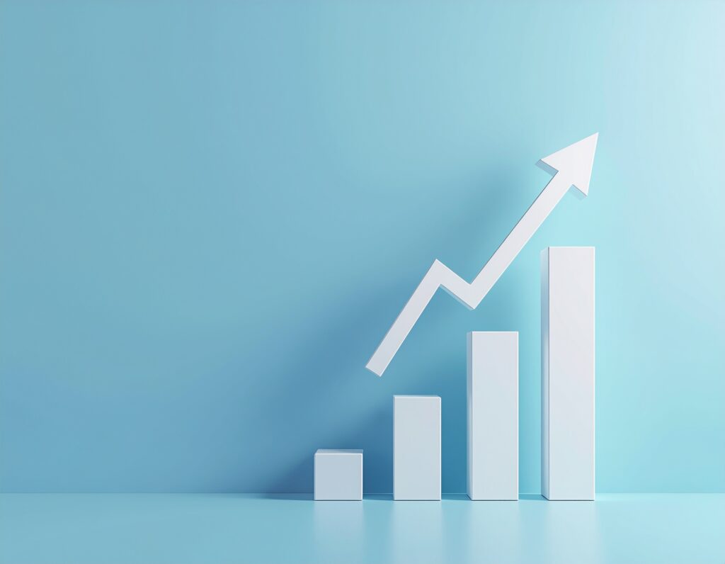 右肩上がりの株価チャート(白色)